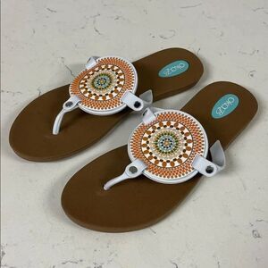 Oka-B Thong Sandals - Solara Size 7 Toffee/Beige Mandala - Bohemian Thong